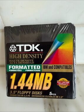 TDK 3.5" High Density 1.44MB Floppy Disks - Black (5 Pack)